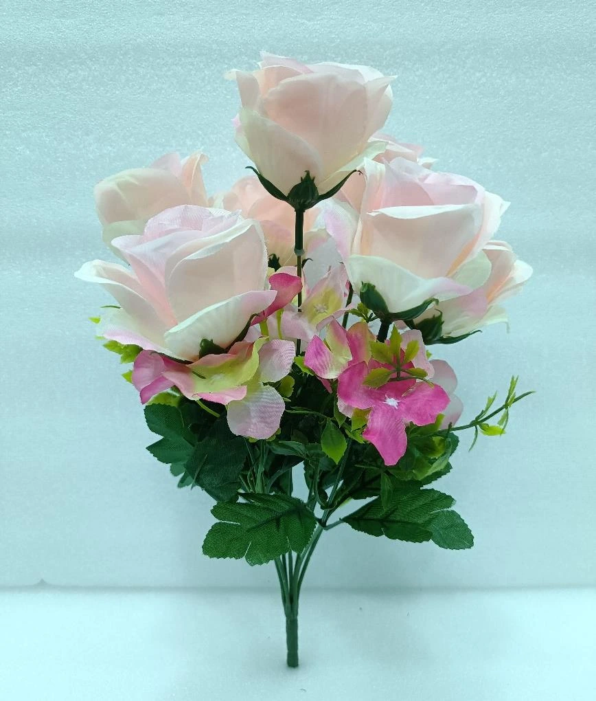 Mix Flower Rose Hydrangea Leaves Bunch x 7